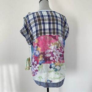 Aratta Art to Wear Blouse Plat & Floral print Tidy Design Sz M NWT
